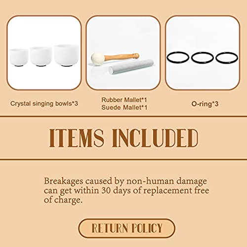 432HZ Set of 3 Quartz Crystal Singing Bowls