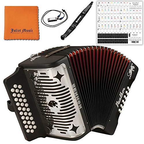 Hohner Panther G/C/F 3-Row Accordion Bundle - Black