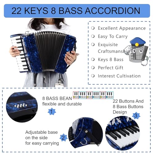 Accordion for Adults 22 Keys 8 Bass with Straps