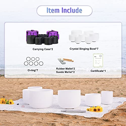 Set of 7 Frosted Chakra Crystal Singing Bowls