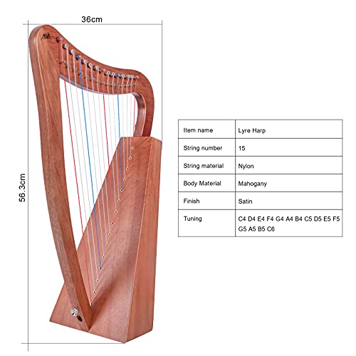 AKLOT 15-string Mahogany Harp - Adult Professional Beginner