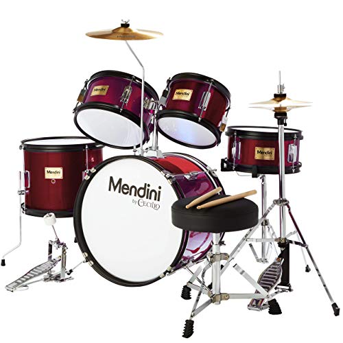 Mendini Kids Drum Set - 5 Piece Red Drums
