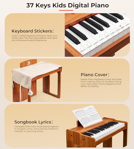 Vangoa Kids 37-Key Digital Wood Piano Educational Toy