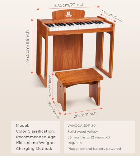 Vangoa Kids 37-Key Digital Wood Piano Educational Toy