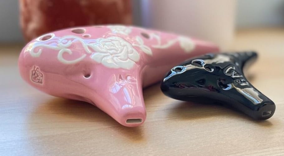 Focalink 12-Hole Alto C Rose Pink Ocarina + Soprano C Black - Easy to Learn & Perfect Gift