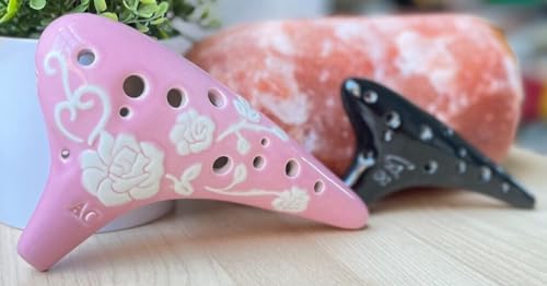Focalink 12-Hole Alto C Rose Pink Ocarina + Soprano C Black - Easy to Learn & Perfect Gift