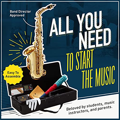 Mendini By Cecilio Eb Alto Saxophone Bundle- Gold