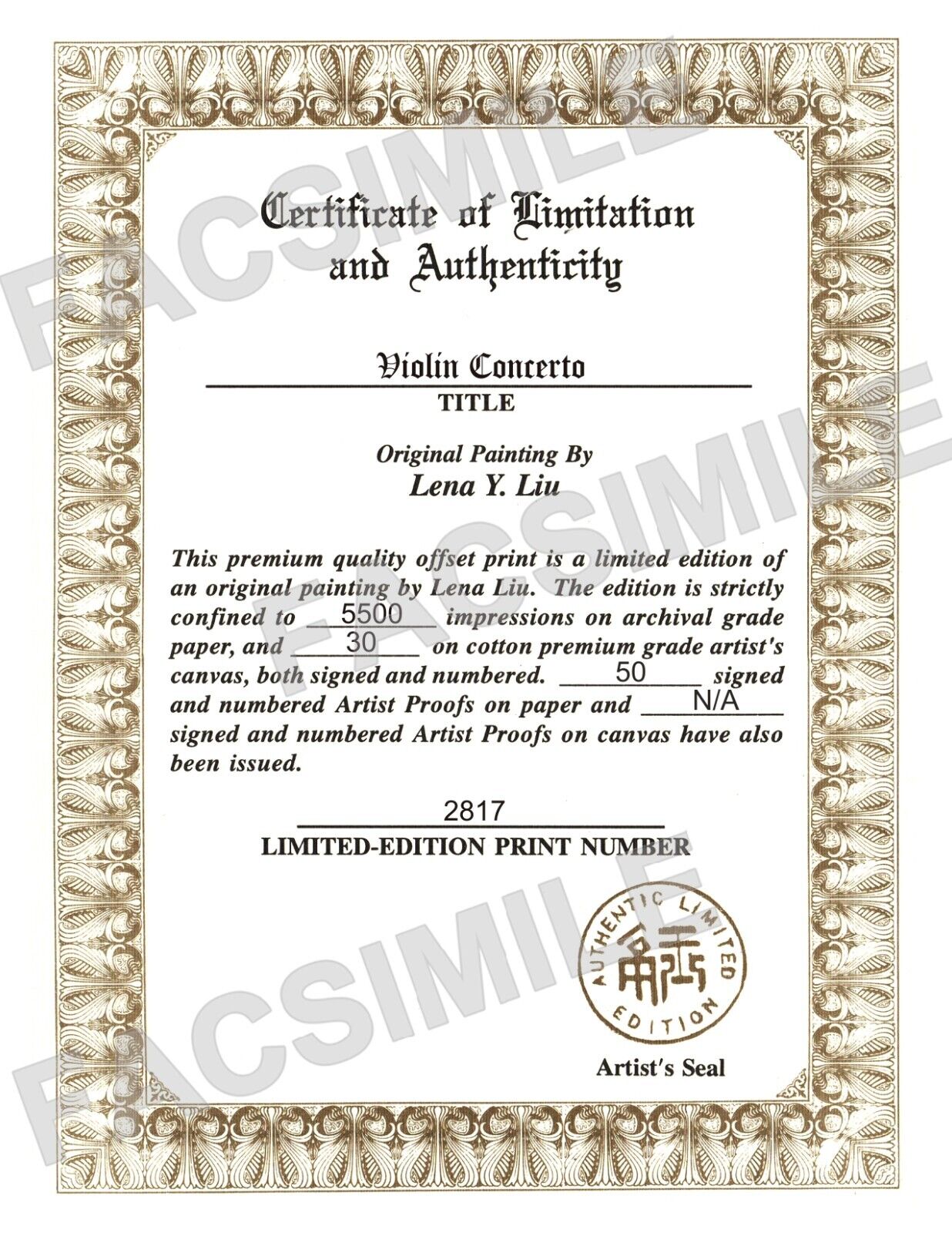 Exclusive LENA LIU "VIOLIN CONCERTO" Limited Edition Print