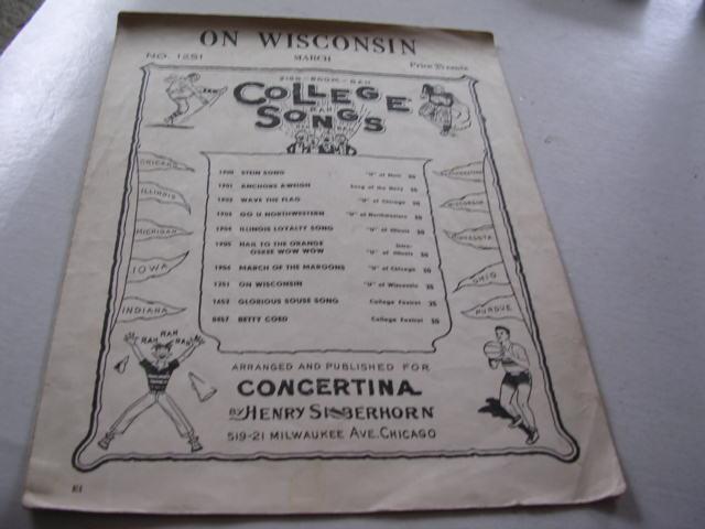 Vintage "On Wisconsin" College Songs Sheet Music Concertina