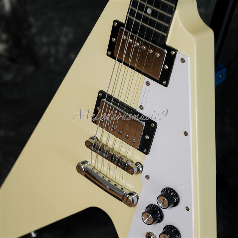 Cream Flying V Electric Guitar with HH Pickups