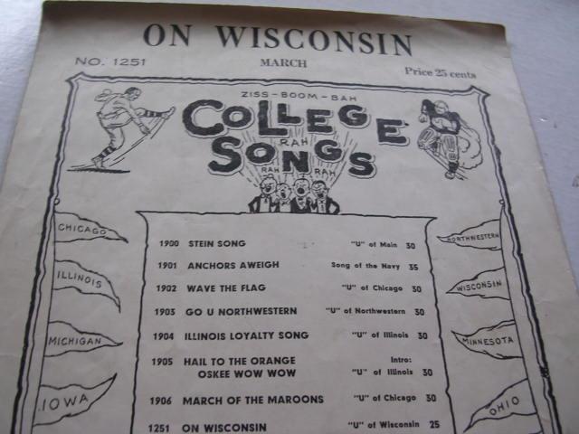 Vintage "On Wisconsin" College Songs Sheet Music Concertina