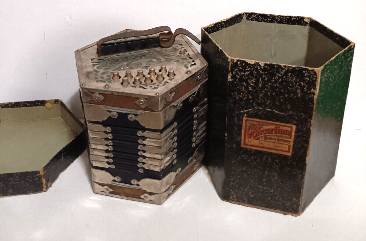 Vintage 20 Key German Concertina Accordion with Box