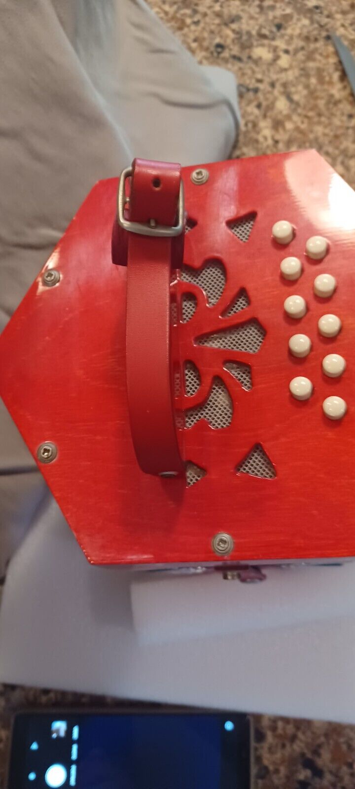 Italy-Made Red Pearl Cellulose Acetate Concertina/Accordion