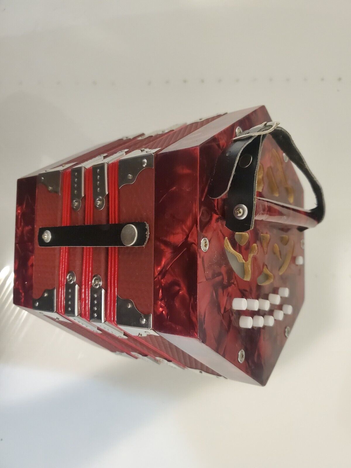 Anglo Style Red Pearl Concertina Accordion Music Instrument