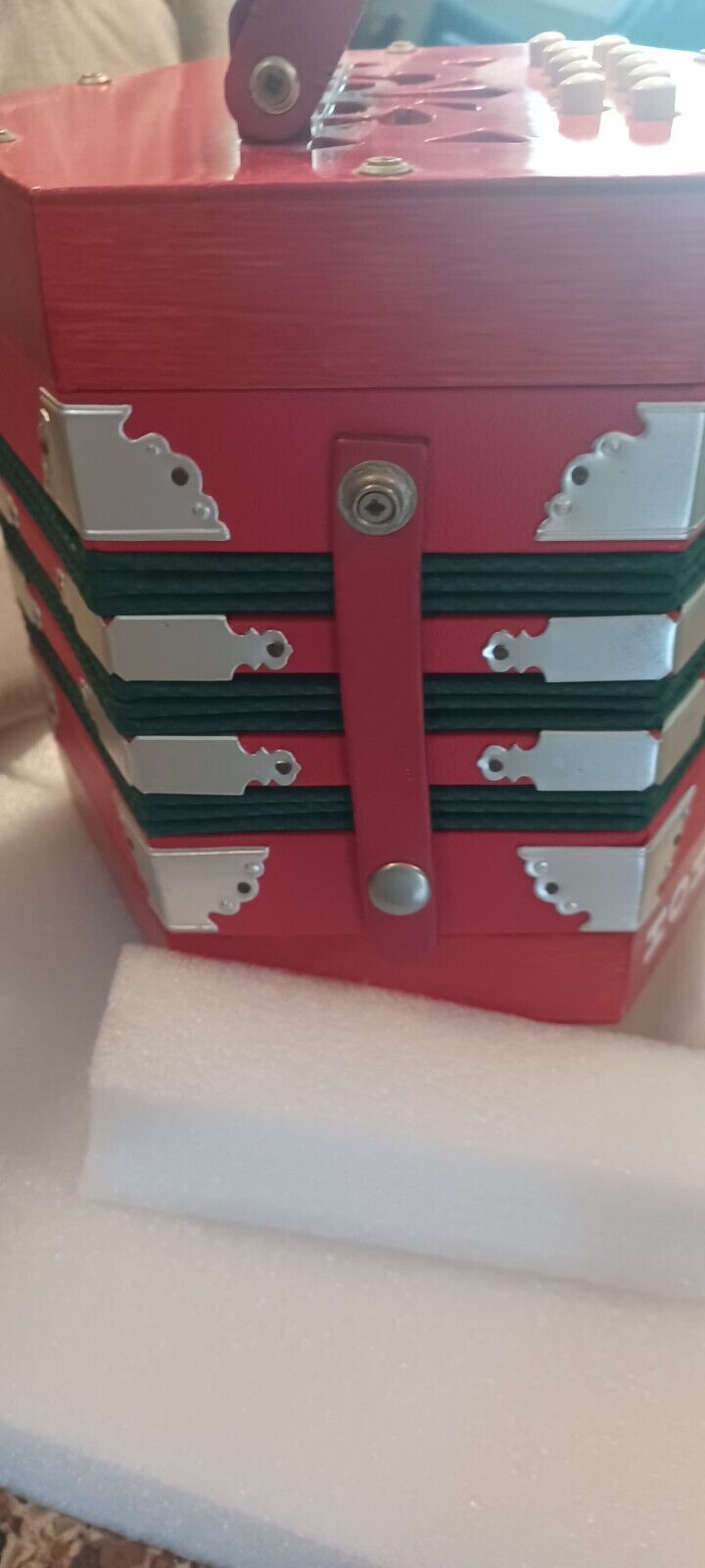 Italy-Made Red Pearl Cellulose Acetate Concertina/Accordion
