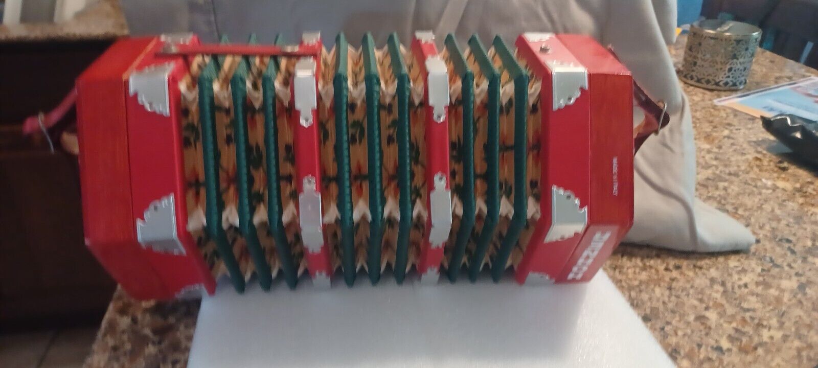 Italy-Made Red Pearl Cellulose Acetate Concertina/Accordion