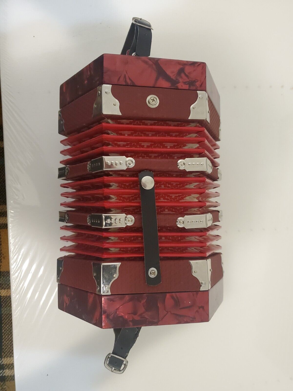 Anglo Style Red Pearl Concertina Accordion Music Instrument