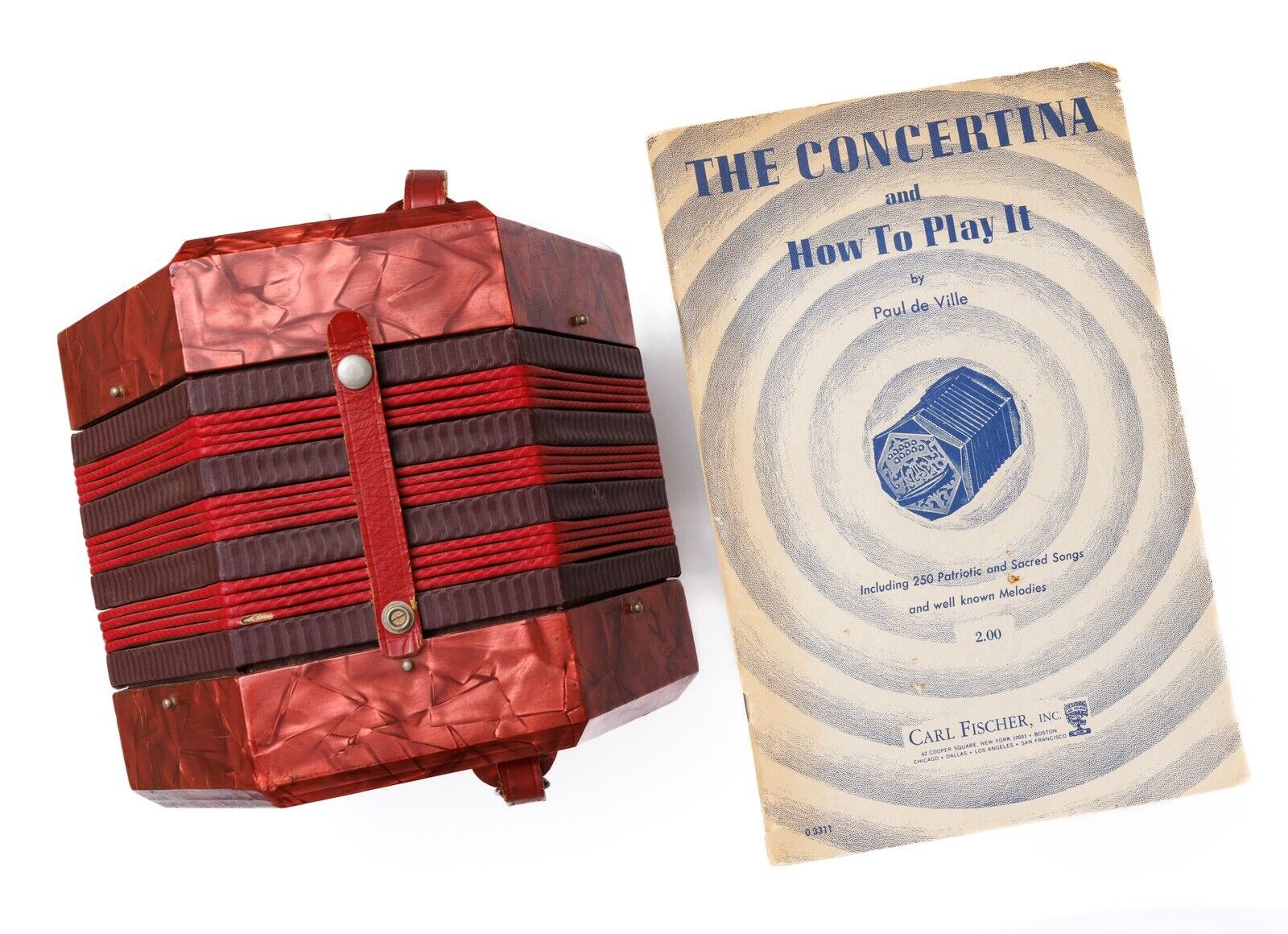 Italy Red Pearl Concertina Accordion Ville Book Vintage