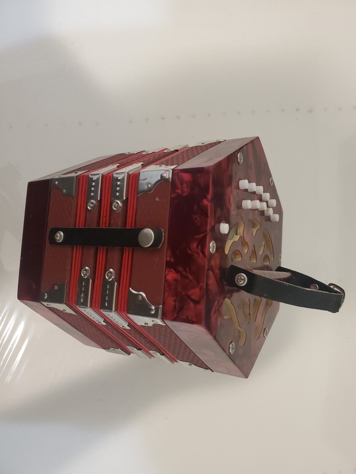 Anglo Style Red Pearl Concertina Accordion Music Instrument