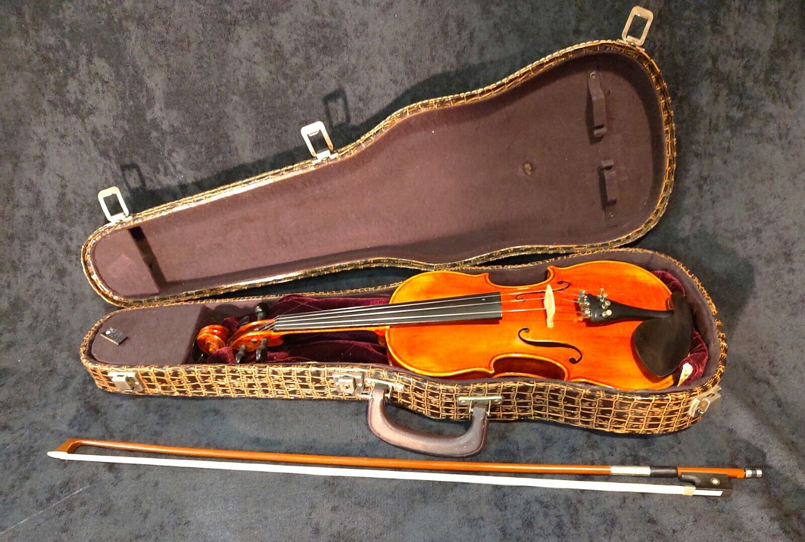 Vintage German Violin with Rare Faux Gator Skin Case