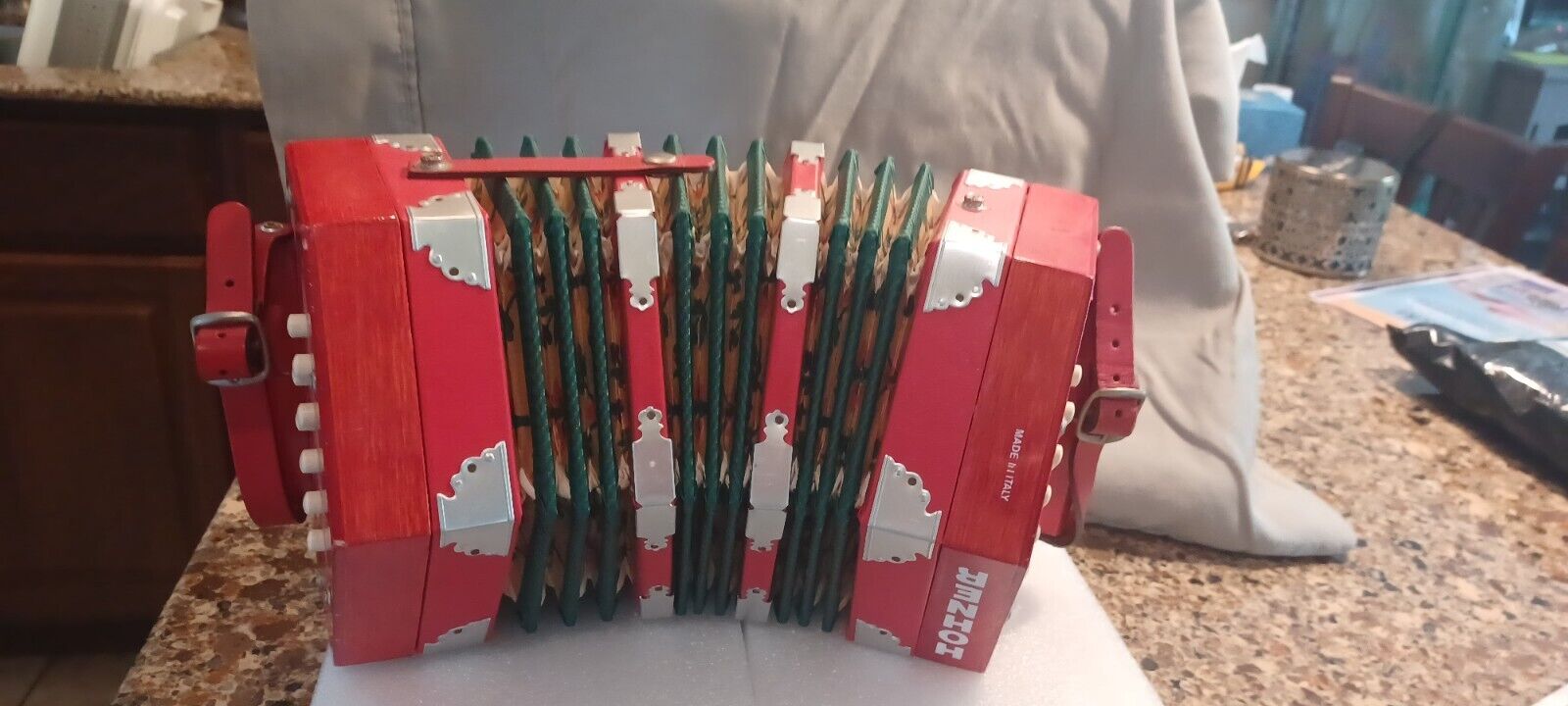 Italy-Made Red Pearl Cellulose Acetate Concertina/Accordion