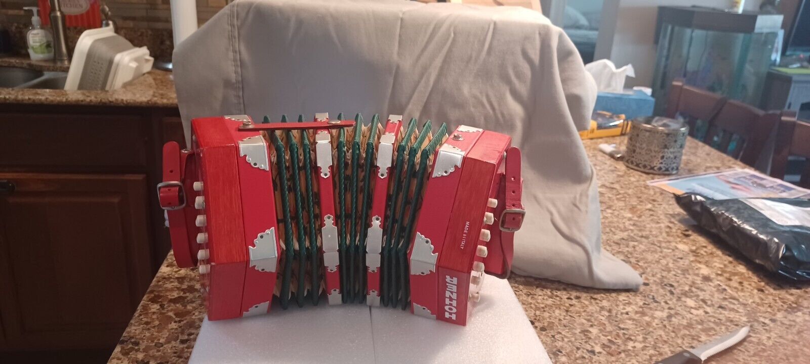 Italy-Made Red Pearl Cellulose Acetate Concertina/Accordion