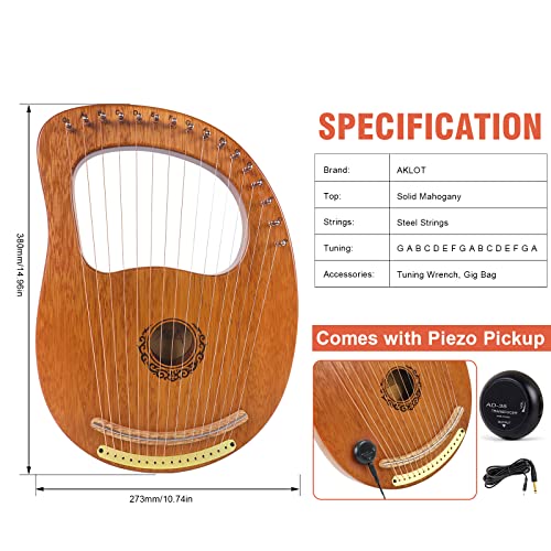 AKLOT 16-String Lyre Harp with Accessories & Gig Bag