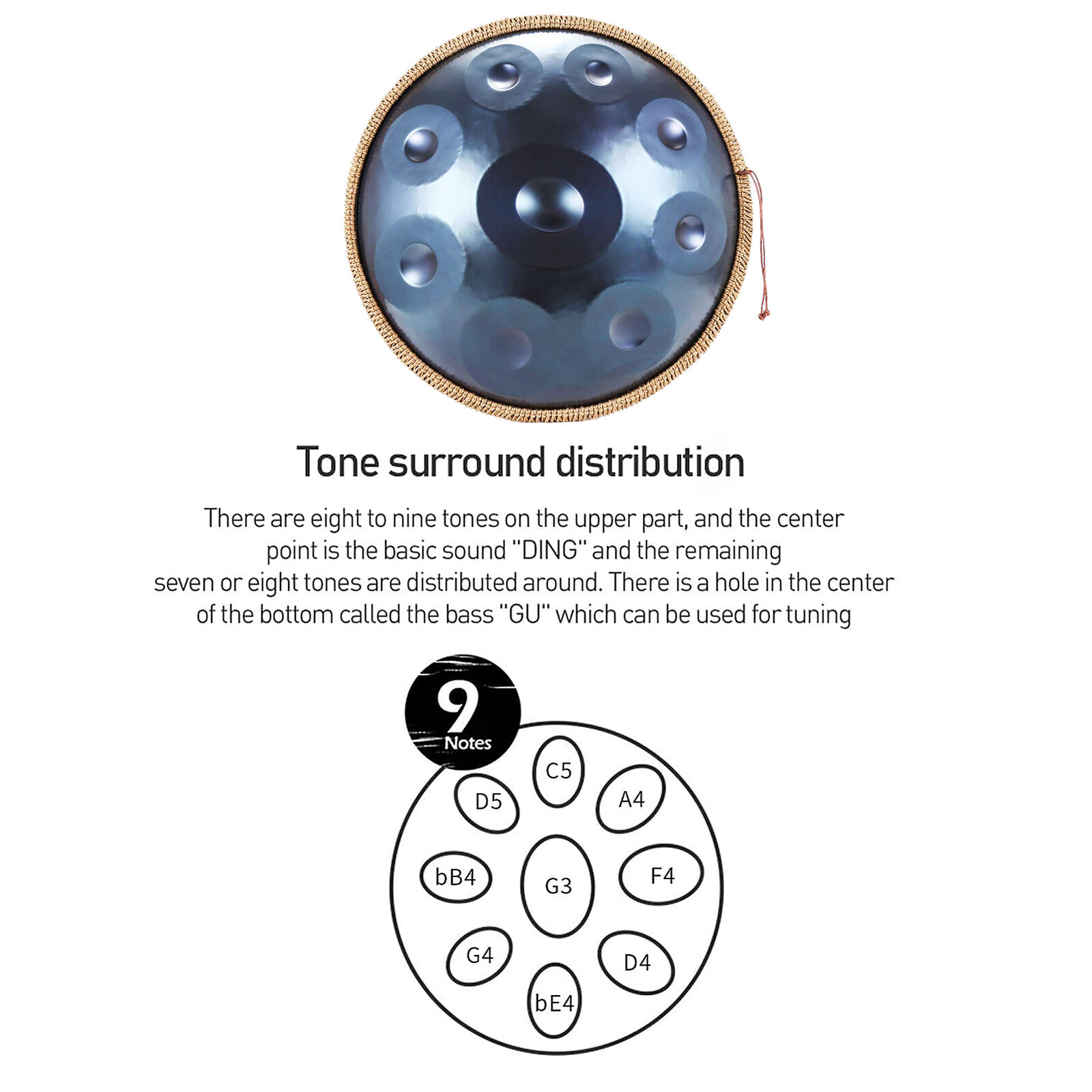 VIP Dark Blue Steel Handpan Drum 9 Notes