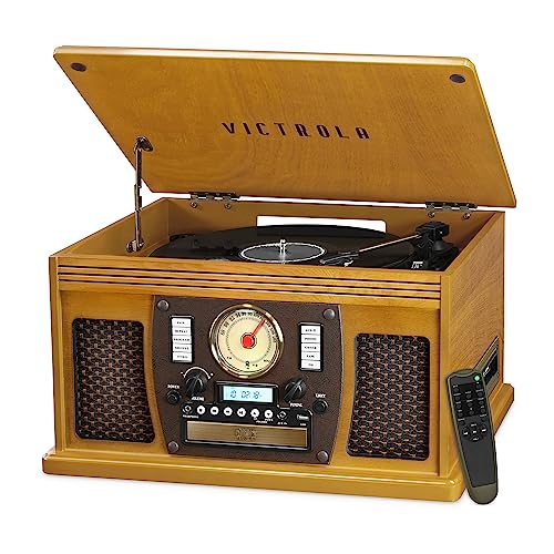 Victrola 8-in-1 Bluetooth Record Player, Multimedia Center - Oak