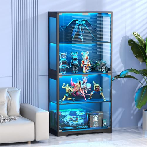 MIIFUNY Glass Door Storage Cabinet with Color Light