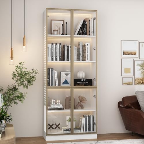 FAMAPY Glass Door Display Cabinet with Lights