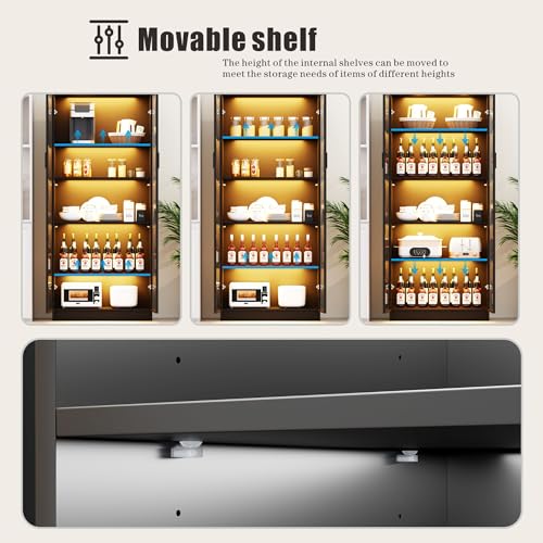 65" Tall Display Cabinet with Adjustable Shelves, LED Lights