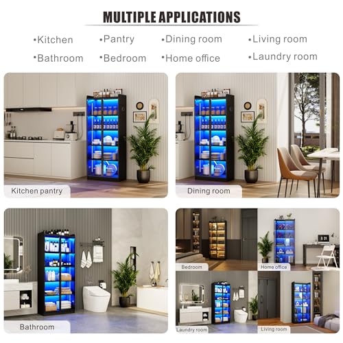 65" Tall Display Cabinet with Adjustable Shelves, LED Lights