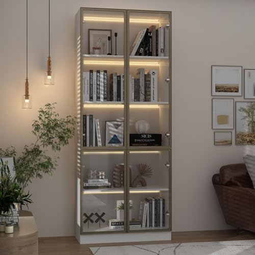 FAMAPY Glass Door Display Cabinet with Lights