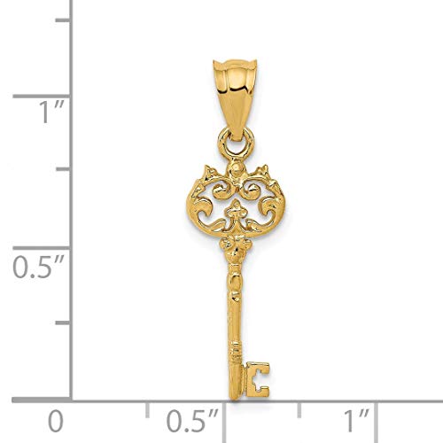 14K Yellow Gold Antique Filigree Key Necklace Charm