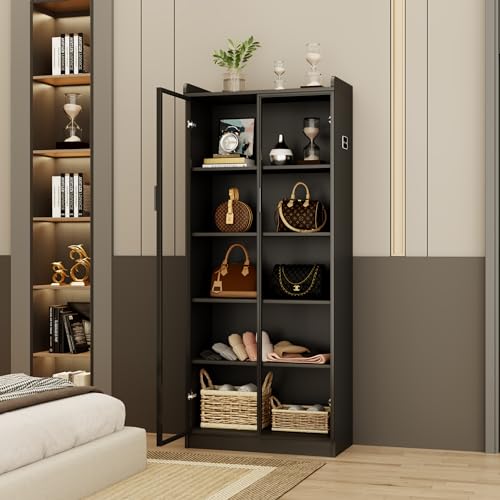 65" Tall Display Cabinet with Adjustable Shelves, LED Lights