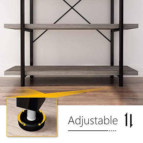 Vintage Industrial 5-Tier Bookcase, Gray Oak Wood Collection