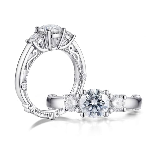 3 Stone Moissanite Vintage Engagement Ring - GHI Color