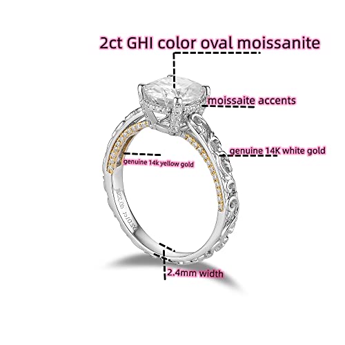 Vintage Oval Moissanite Engagement Ring with Gold Accents