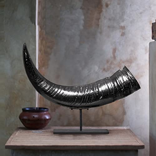 Skull Bliss: Authentic Buffalo Horn on Stand - Norse/Viking Decor