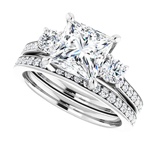 Princess Cut Moissanite Engagement Wedding Ring Set Vintage
