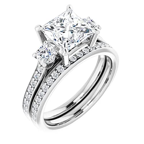 Princess Cut Moissanite Engagement Wedding Ring Set Vintage