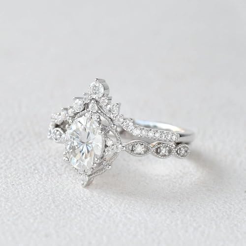 925 Silver Moissanite Engagement Rings Set V Shape