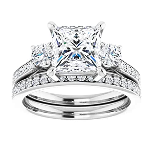 Princess Cut Moissanite Engagement Wedding Ring Set Vintage