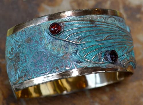 Elaine Coyne Dragonfly Cuff Bracelet with Genuine Garnet