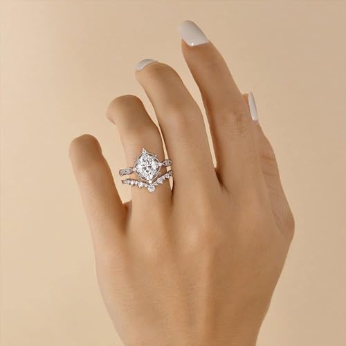 925 Silver Moissanite Engagement Rings Set V Shape