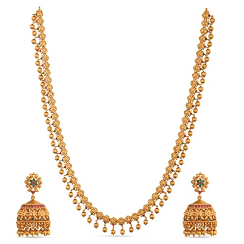 Antique Gold Plated Dara Long Necklace Set - Indian Jewelry for Ethnic Occasions