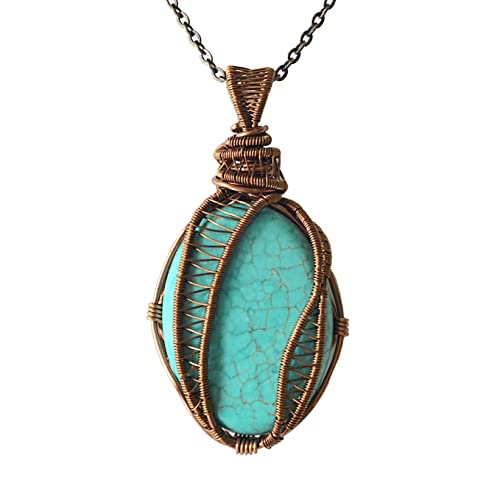 Handmade Turquoise Necklace with December Birthstone, Antique Bronze