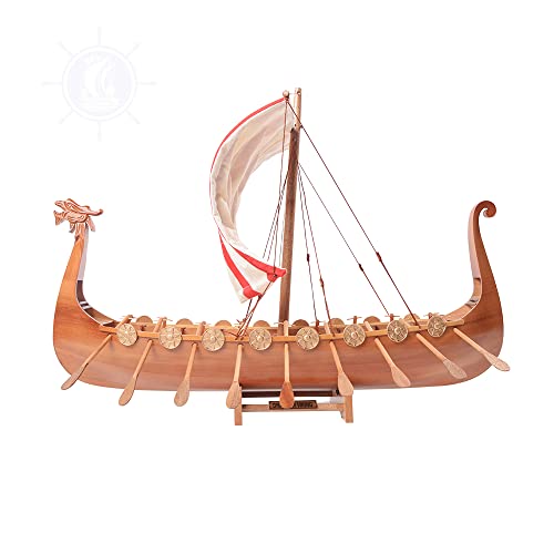 Premium Wood Drakkar Viking Boat Model: 25"x7"x20