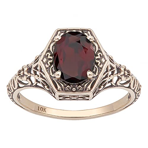 Vintage Style Genuine Oval Garnet Filigree Ring